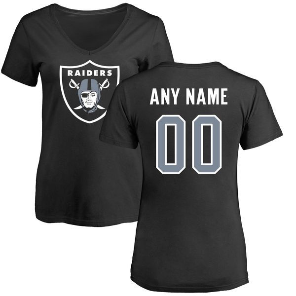 Women Oakland Raiders NFL Pro Line Black Any Name and Number Logo Custom Slim Fit T-Shirt->nfl t-shirts->Sports Accessory
